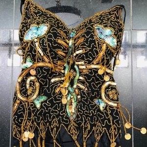 (S) Gold /Black Fancy flashy halter top. Only worn once.